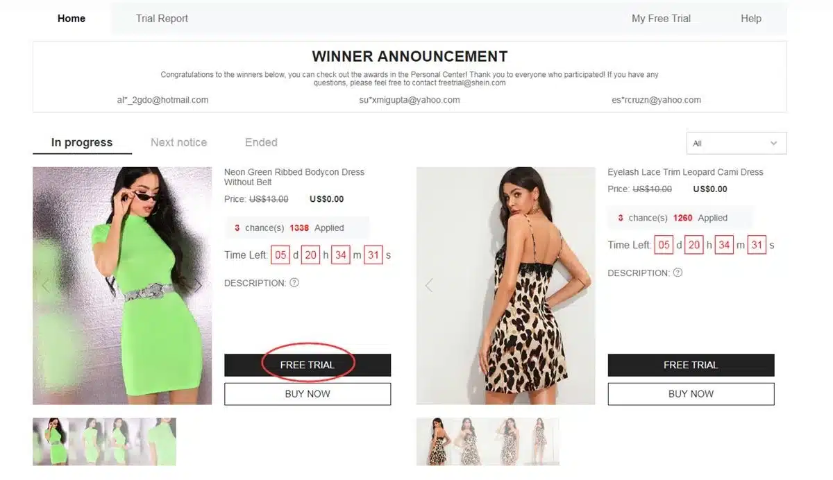Free products delivered through the Try and Review program